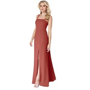 AZAZIE JAY Rust Orange A-Line Square Neckline Side Slit Chiffon Dress Size 2